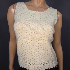 Vintage 70s Sleeveless Wool Sequin Sweater Size S Multicolor Iridescent Fairy